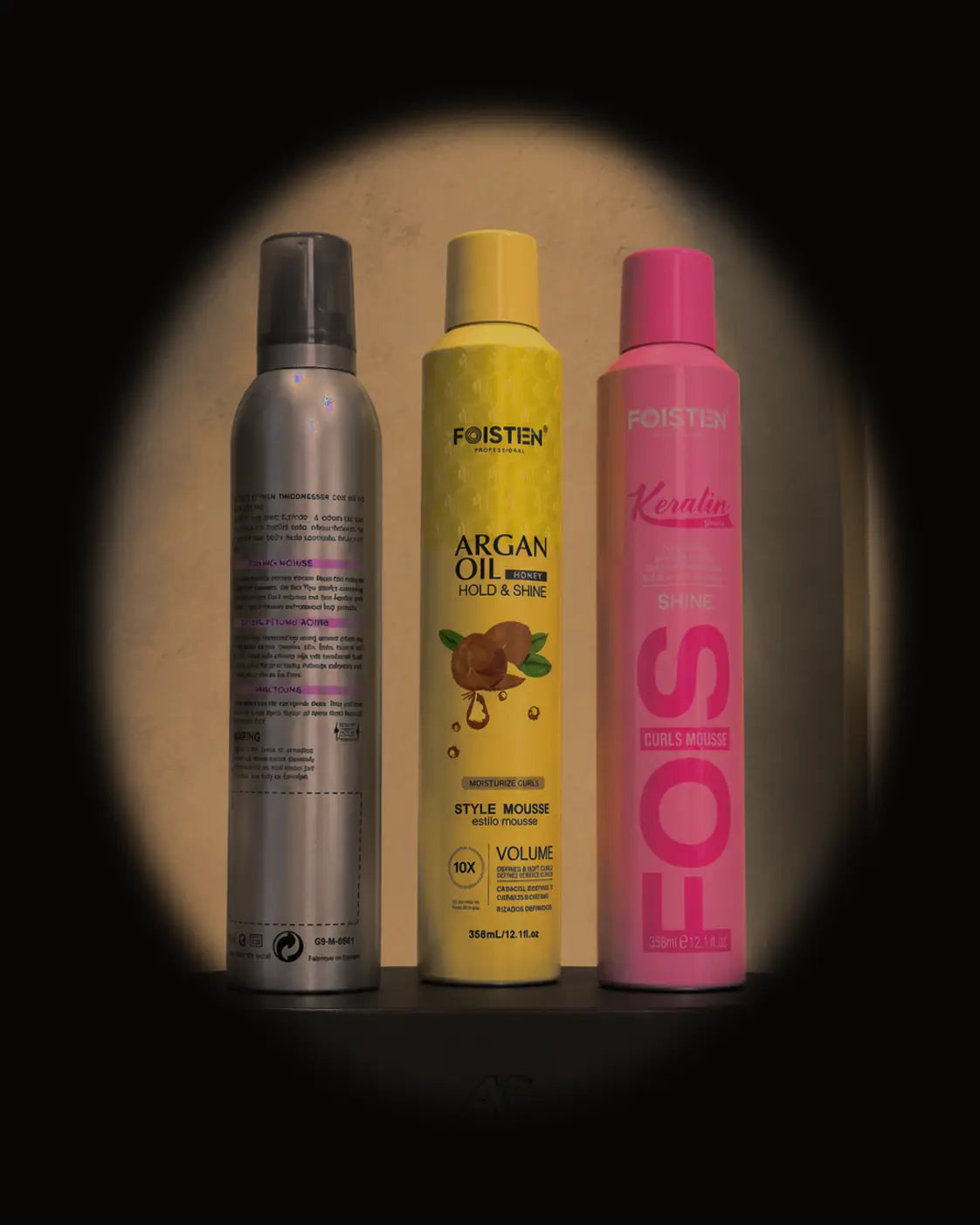 Foisten Trio Styling Mousse — Shine, Argan & Keratin — seconde vue showroom AC