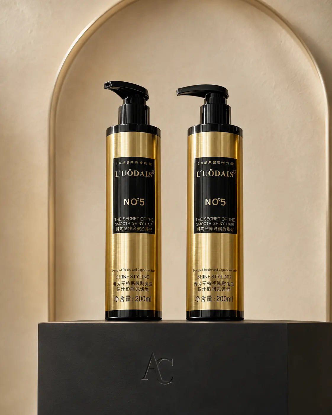 Duo Sérum Lissant Black & Gold — mise en scène studio AC