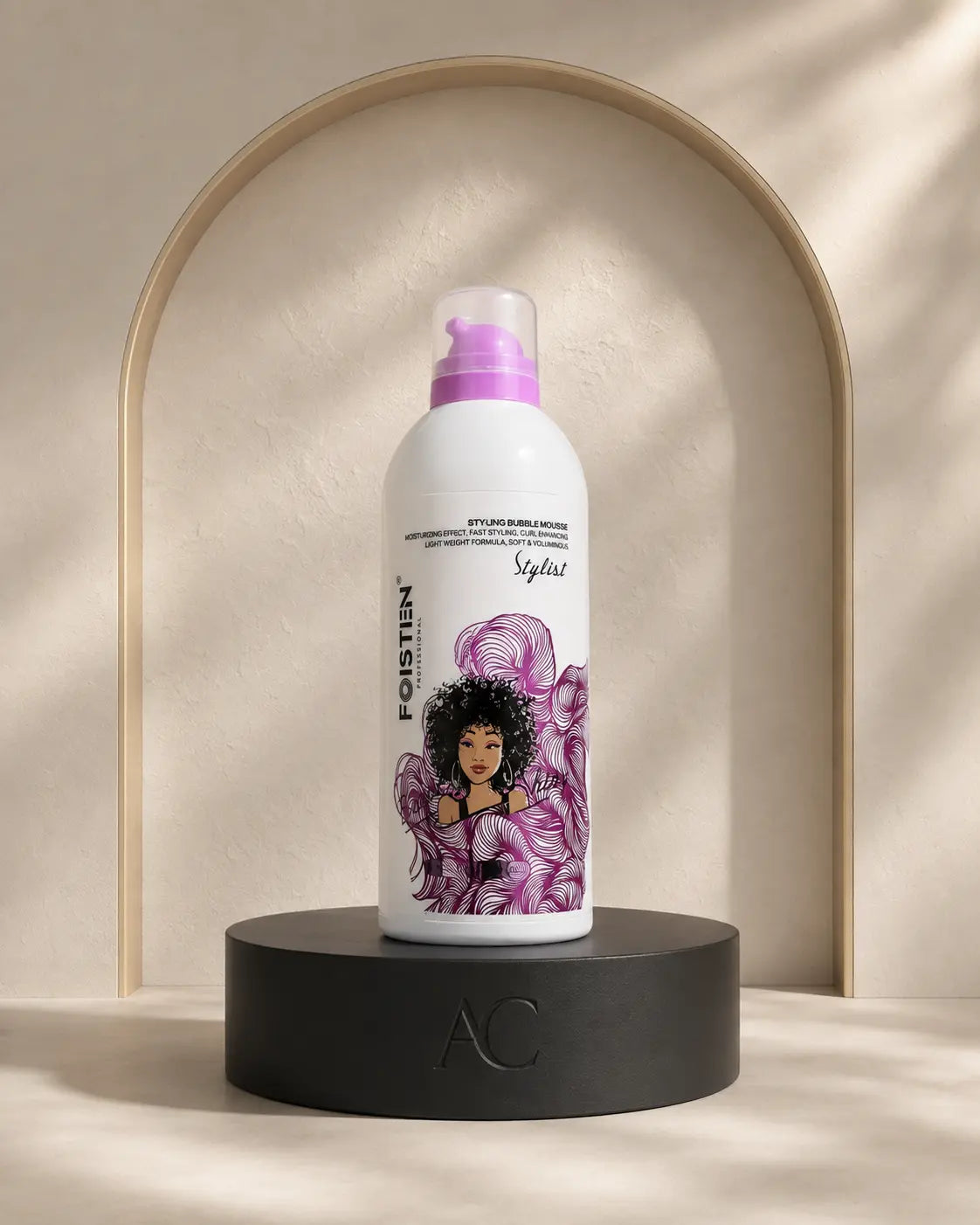 Mousse Coiffante Pink — mise en scène studio AC